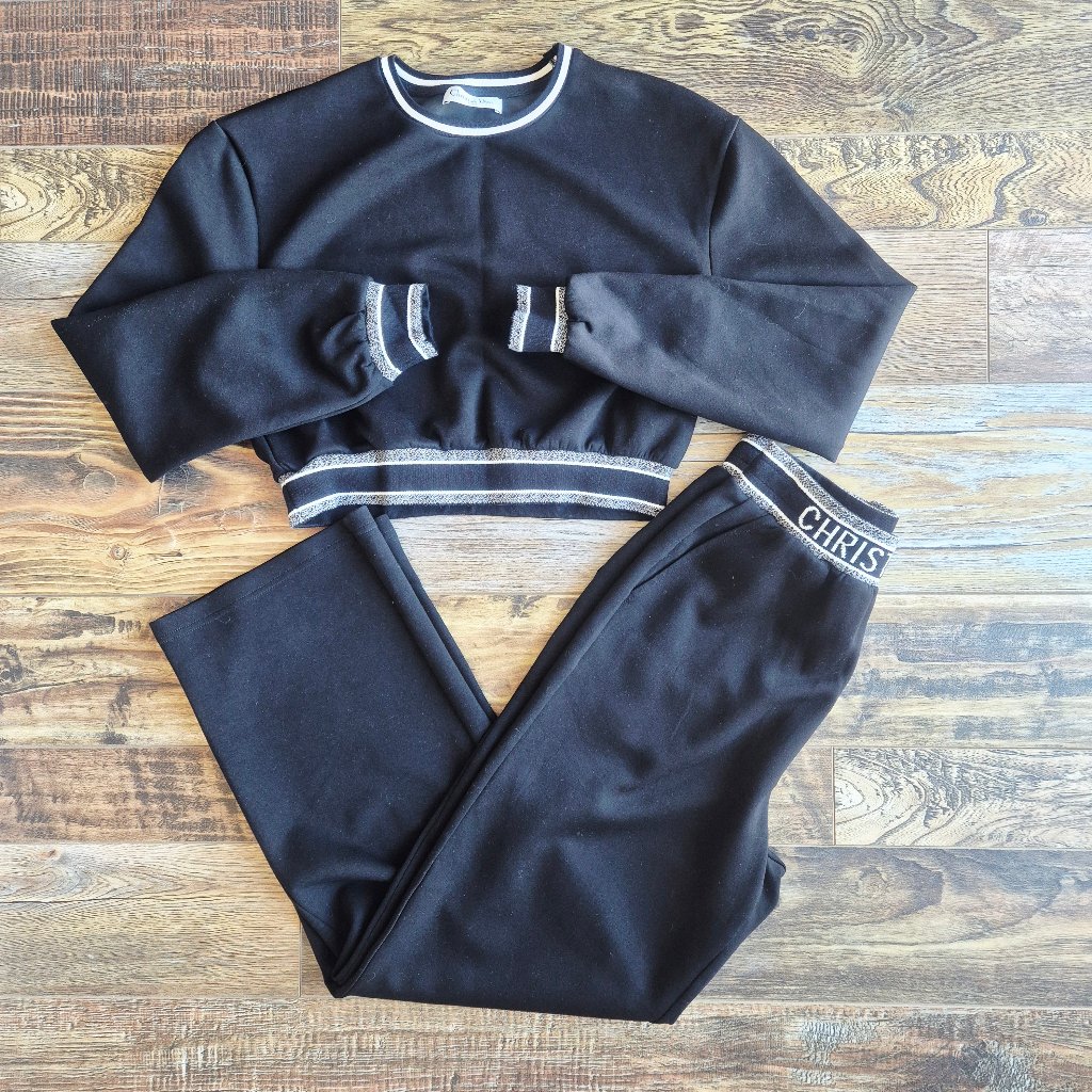 Christian Dior Set Of Loungewear Spellout Cropped Sweatshirt Sweatpants Black